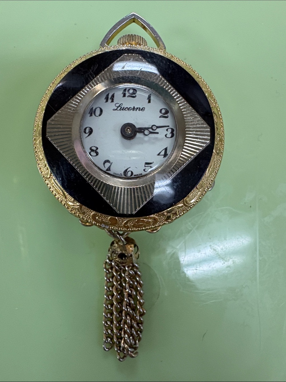 Lucerne Gold & Black Vintage Pendant Watch